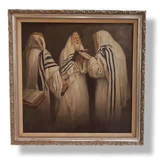 Signed Oil On Canvas Judaica Painting Of Rabbi