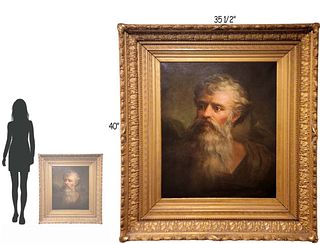 19th C. Oil On Canvas Judaica Portrait Of Abraham, Signed By H.I. Thompson 1877