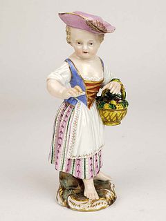 19th C. Meissen Porcelain Figure of Girl w/ Flowers