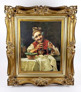 19th C. Oil on Canvas "Man with Oil" Signed HSE Stillini