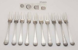 Set Of Ten 19th C. European Silver Forks (193 grams)
