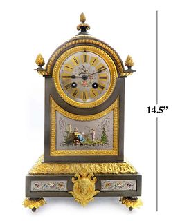 19th C. French Bronze & Porcelain Mantle Clock