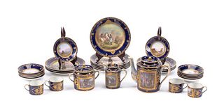 19th C. Sevres Napoleonic Gilt & Polychromed Porcelain Coffee Service