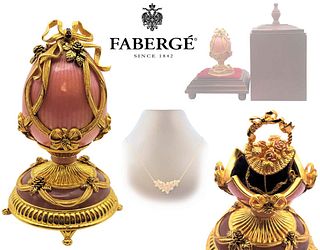 House Of Faberge Sterling Silver 'Rose Bouquet Egg' With Wearable Necklace Flower Piece