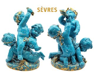 Pair Of 19th C. French Sevres Porcelain Cherub Angels