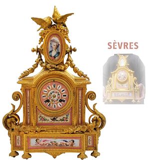 19th C. Pink Hand Painted Sevres Clock