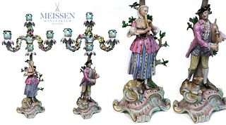 Pair of 19th Century Figural Meissen Porcelain Candelabra