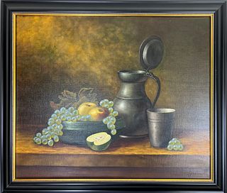 Still Life Oil on Canvas in Gilt & Black Frame