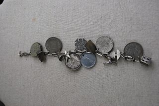 Vintage Sterling Silver Charm Bracelet~ Middle East Coins and Charms