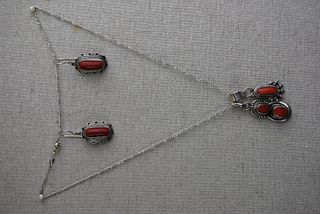 Vintage Navajo Coral Earring and Pendant Set