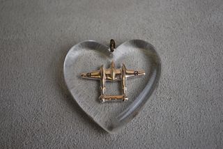 WWII Twin Boom Tail Aircraft Sweetheart Pendant- Lucite, Rose Gold and Enamel