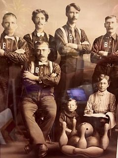 Early 1900s Bowling Team Group Photo- 2 hole wood ball and pins