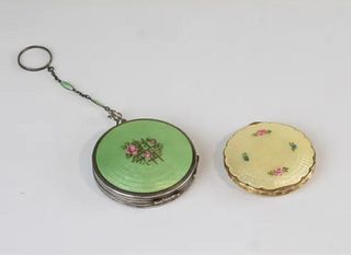 Vintage Guilloche Enamel Compact Collection~ One Sterling silver with Matching Chain
