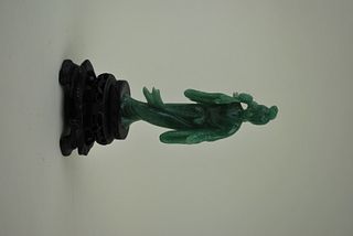 Chinese Jade Lady Figure Carving on a Wood Stand