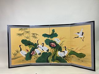 Chinese Hand-painted Four Panel Folding Screen