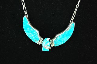 Navajo H. Spencer Turquoise and Sterling Eagle Necklace