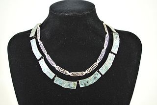 Vintage Taxco Sterling Silver Necklace Collection~ Stone Filled & Greek Key Pattern