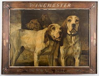 H. R. Poore Winchester Sign with Hunting Dogs