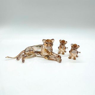 3pc Swarovski Crystal Figurines, Lion Mother and Cubs