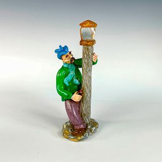 Vintage Czech Glass Figurine, Drunken Man with Light Post
