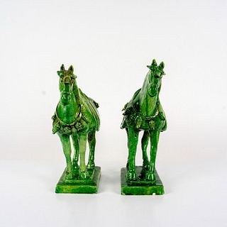Pair of Mid Century Italian Majolica Tang Horse Sculptures