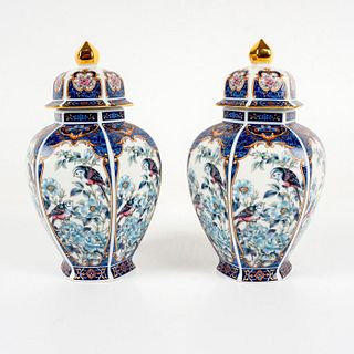 Pair of Hexagonal Porcelain Lidded Urns