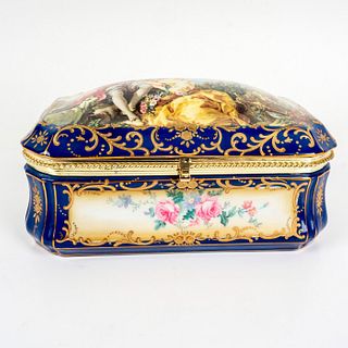 Vintage Hand Painted Extra Large Porcelain Jewelry Box