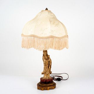 Victorian Table Lamp w/Chinese Soapstone Guanyin Sculpture