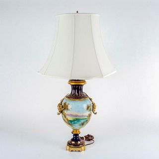 Vintage Louis IV Style Lamp Cobalt Blue Scenery Gilt Ornate