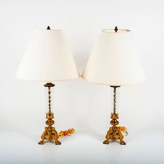 Pair of Vintage Baroque Style Cut Crystal Lamps