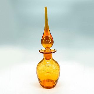 Vintage Blenko Crackle Glass Amber Decanter
