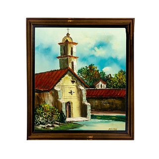 Artist Signed Oil on Canvas Painting, Mission House