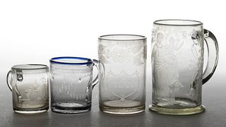 BOHEMIAN FREE-BLOWN AND ENGRAVED / CUT GLASS DRINKING ARTICLES, LOT OF FOUR
