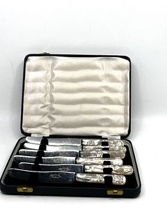 Set of Six cased butter knives