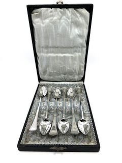 Set of six Dutch silver Ice cream/parfait spoons in box
