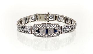 14K Diamond Sapphire Filigree Bracelet