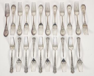 22 Sterling and Plate Dinner Forks incl Stevenson PGH