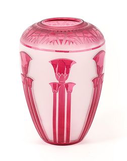 Kelsey Murphy Pilgrim Co Cranberry Cameo Glass Vase 