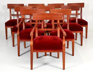 10 Charles Shackleton Cherry Dining Chairs Red Mohair