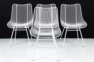 4 MCM Russell Woodard Sculptura Wire Chairs in White