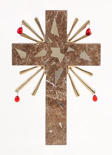 Salvador Dali Jeweled Marbled Cross Sculpture