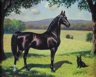 George Ford Morris 1950 oil Black Horse and Scottie Dog