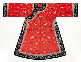 Chinese Silk Embroidered Robe with Birds pre-1917