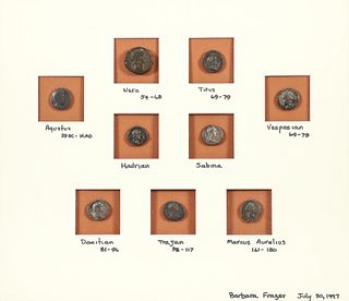 9 Roman Coins Arranged in Shadow Box Frame