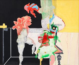 Moshe Givati 1969 mixed media on canvas Untitled Figures