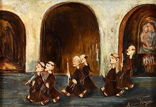 Gina Vergari Rossi oil Procession of Monks