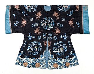 Chinese Silk Embroidered Short Robe Court Scenes pre-1917