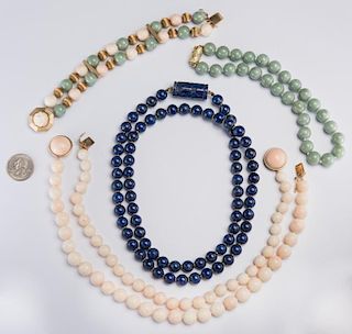 Group Gold Jade, Lapis, Coral Beads