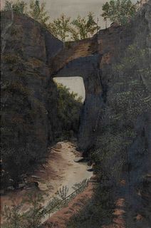 SHENANDOAH VALLEY OF VIRGINIA (LATE 19TH / EARLY 20TH C.) FOLK ART PAINTING OF NATURAL BRIDGE