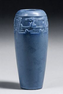 Rookwood Pottery #1814 Matte Blue Seahorse Vase 1919